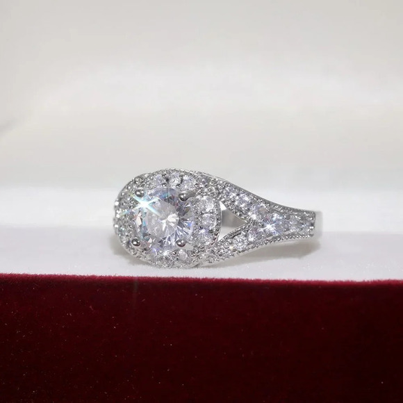 🌸Round Shiny CZ Noble Silver Wedding/Engagement Ring for Women, K808 - Picture 7 of 10